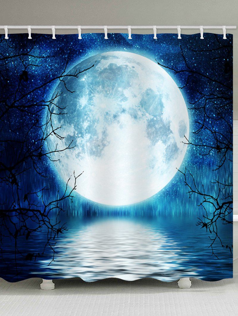 

Moon Starry Sky Print Waterproof Bathroom Shower Curtain, Deep blue