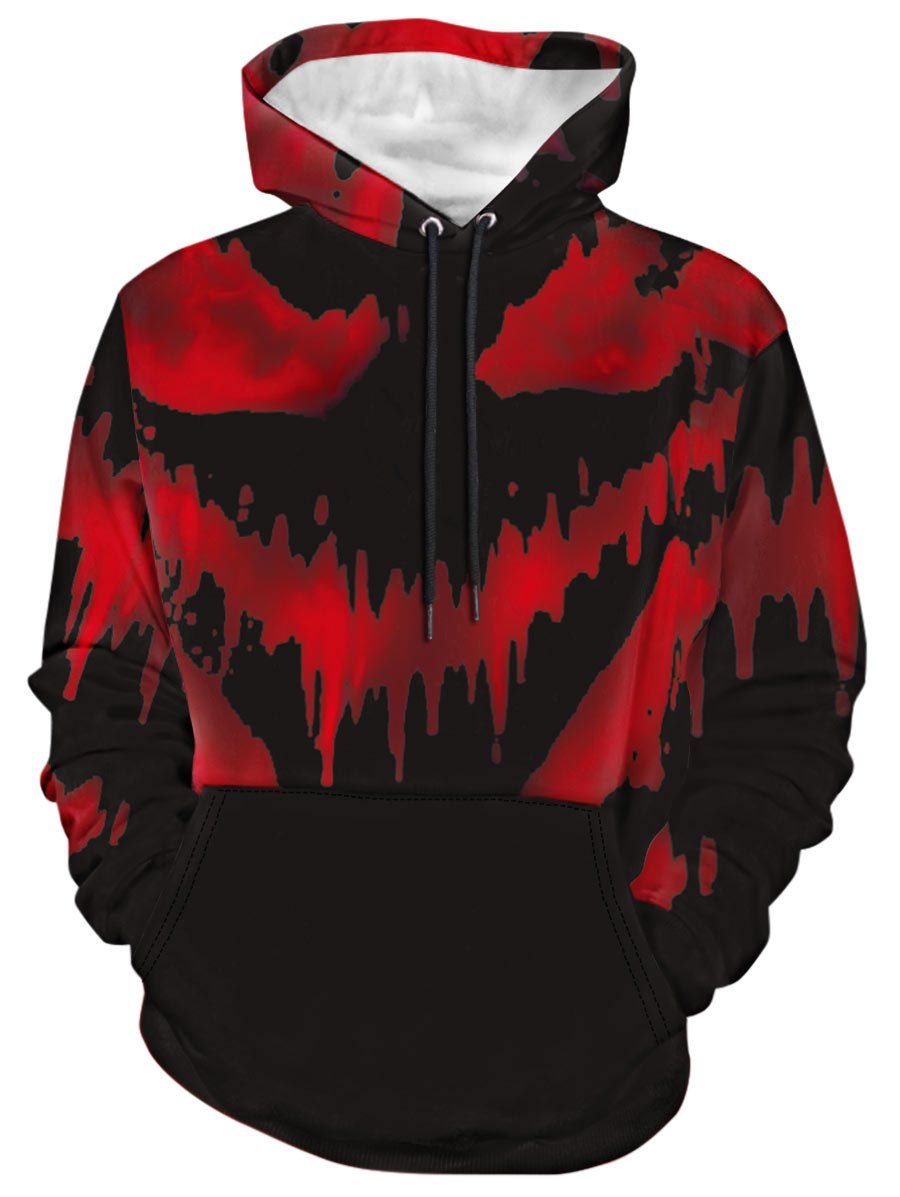 

Long Sleeve Splatter Print Drawstring Hoodie, Fire engine red