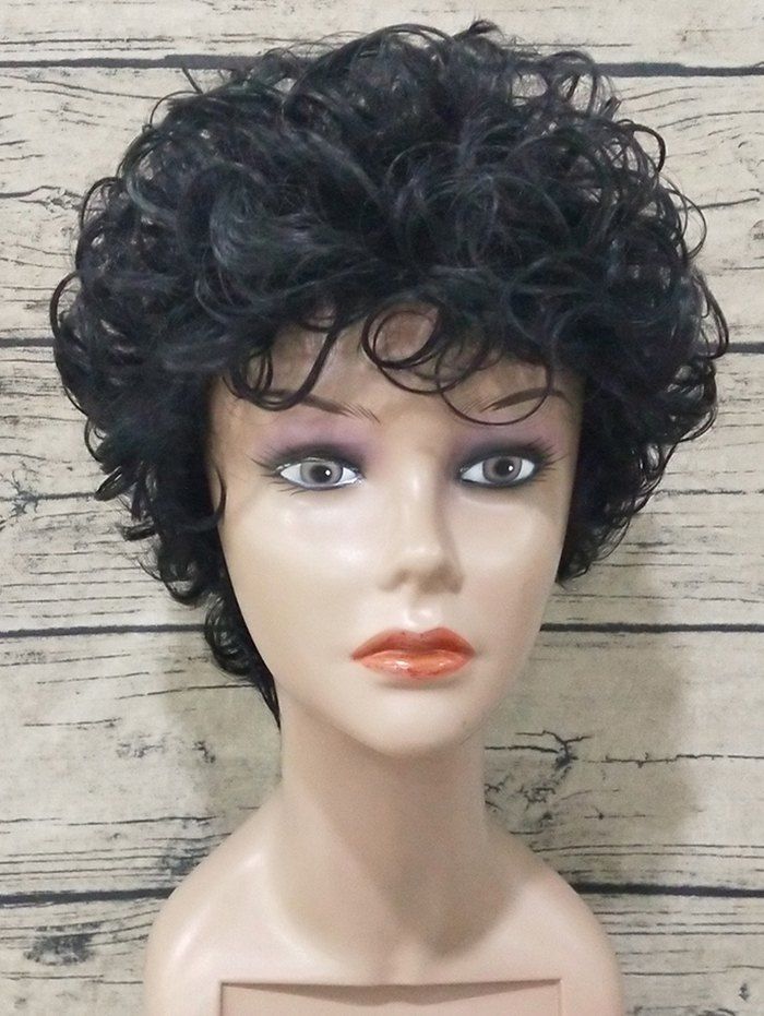 

Short Side Bang Fluffy Curly Synthetic Wig, Black
