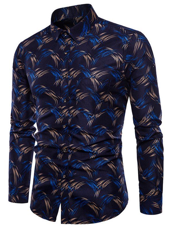 

Allover Printed Button Up Shirt, Deep blue