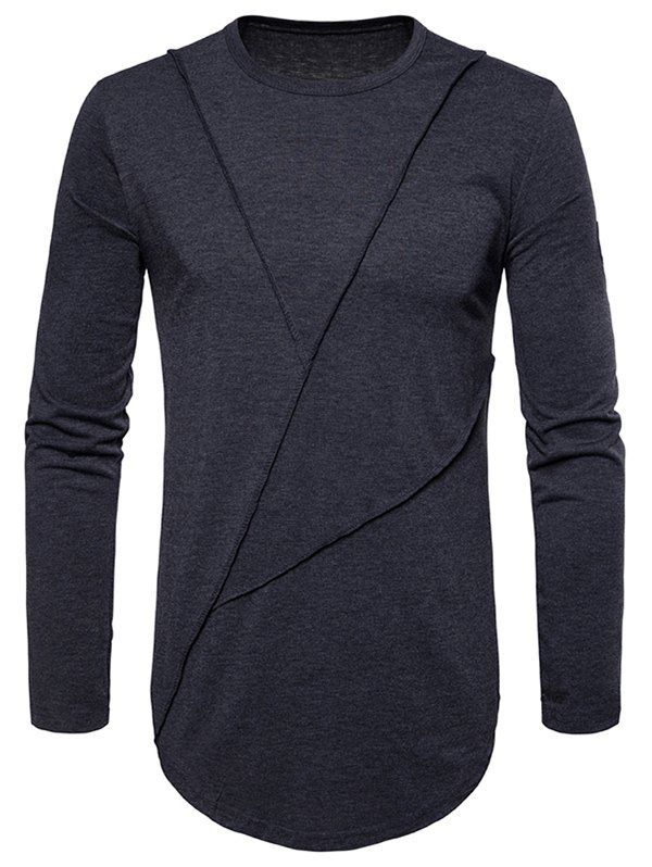 

Solid Seam Sleeve Applique Hem Curved Longline T-shirt, Dark gray