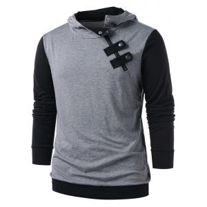 

Color Block Zipper Embellished Hoodie, Gray