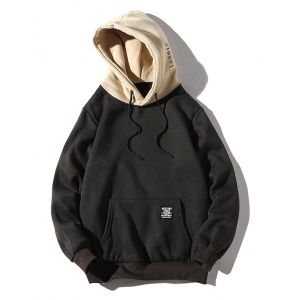 

Contrast Letter Patch Detail Kangaroo Pocket Fleece Hoodie, Black