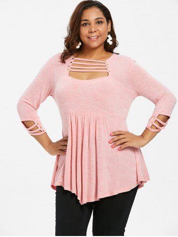 

Ladder Cut Out Plus Size A Line T-shirt, Light pink