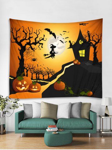 

Wall Hanging Art Halloween Moon Castle Print Tapestry, Orange