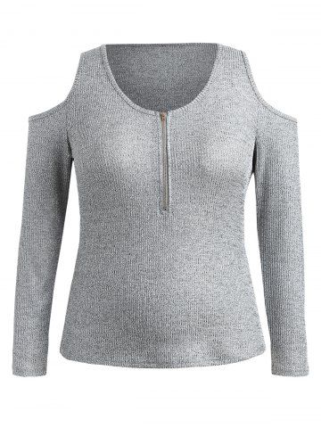 

Plus Size Ribbed Cold Shoulder Top, Gray