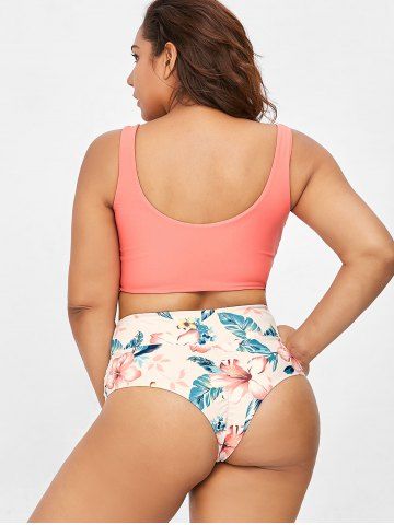 

Floral Tie Front Plus Size Bikini Set, Pink