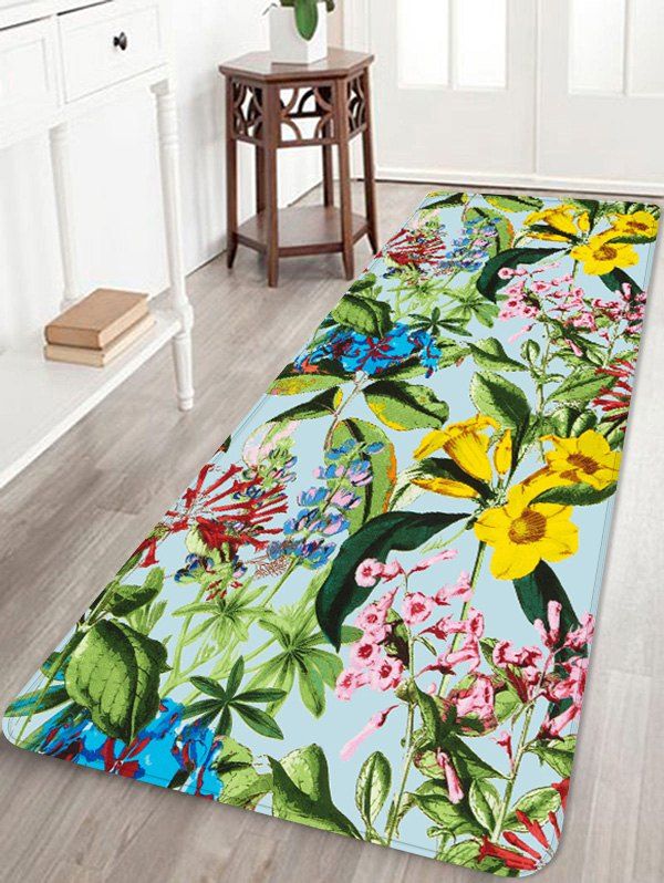 

Fresh Flower Leaves Print Coral Fleece Area Rug, Yellow