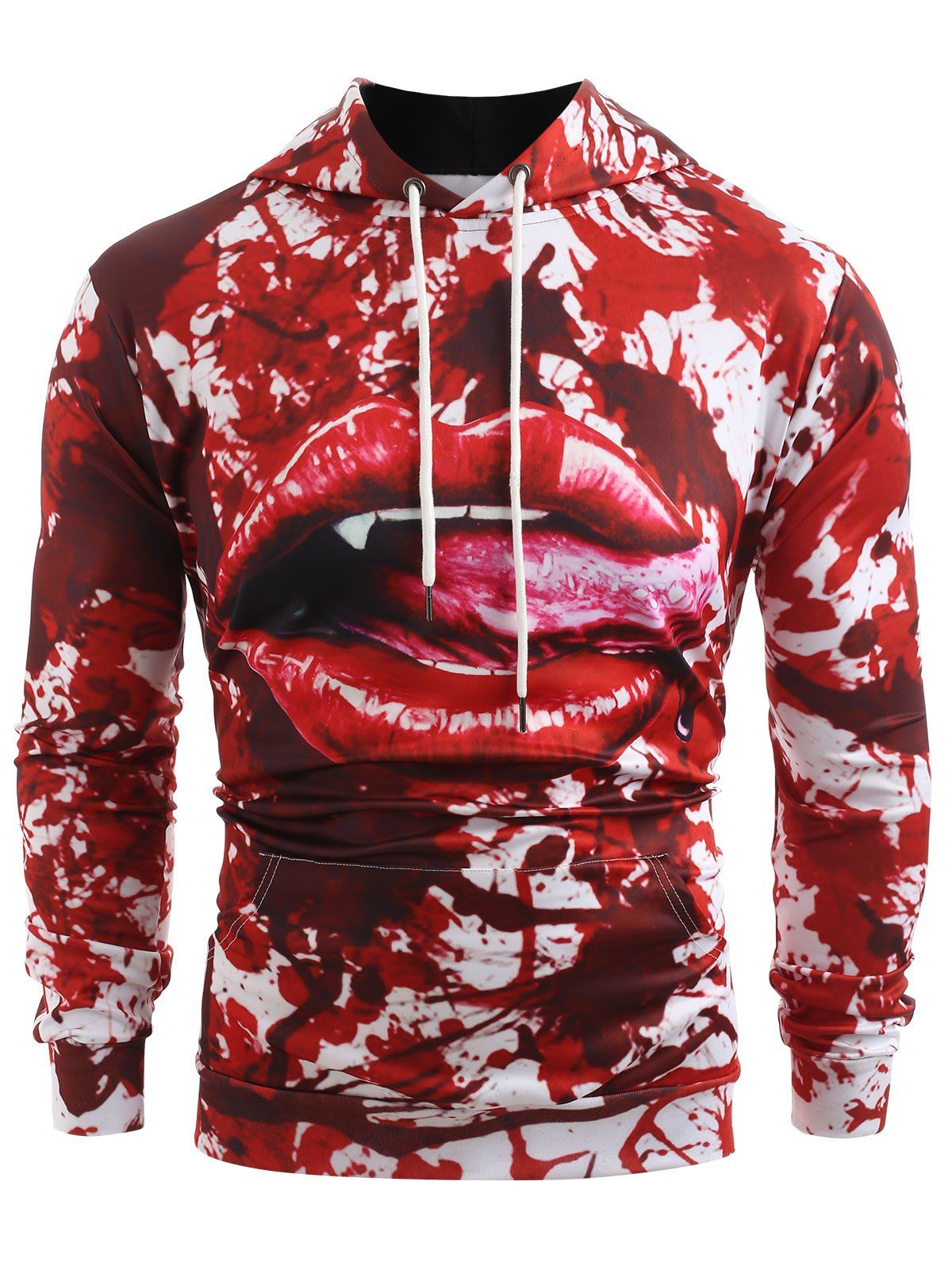 

Halloween Style Blood Lip Tongue Print Elastic Hoodie, Lava red