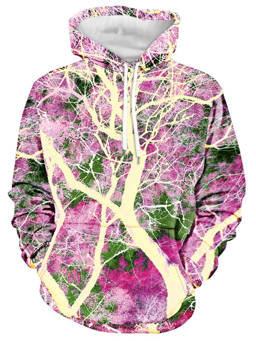 

Tree and Flower Print Kangaroo Pocket Hoodie, Multi