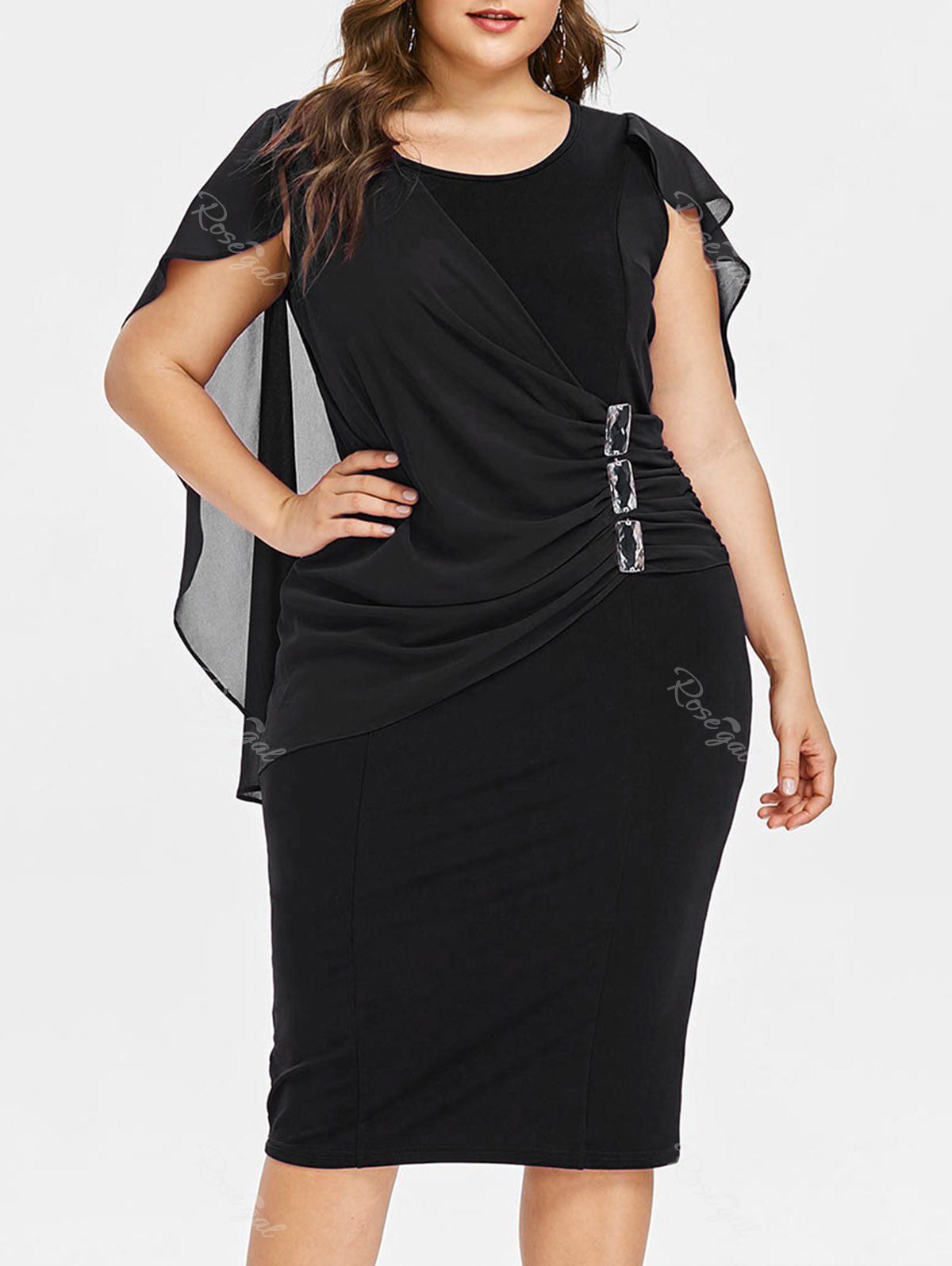 

Plus Size Rhinestone Embellished Capelet Dress, Black