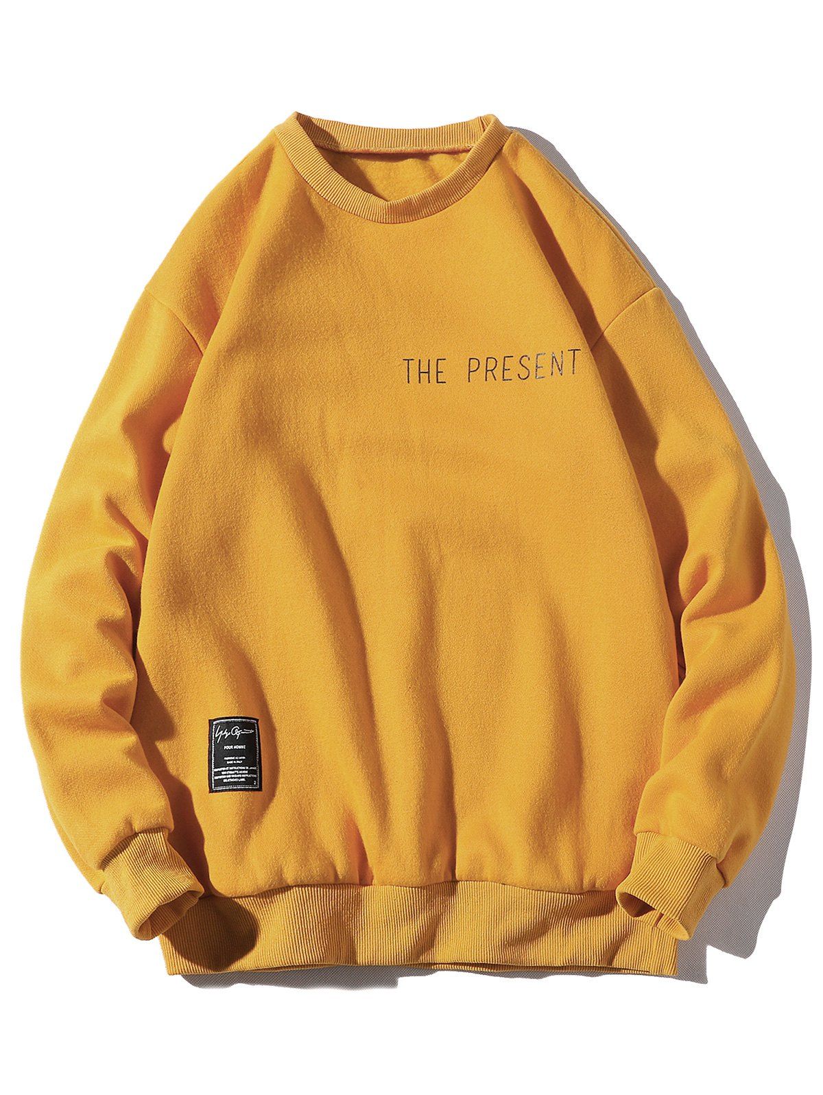 

Solid Color Letter Print Patch Detail Fleece Sweatshirt, Yellow