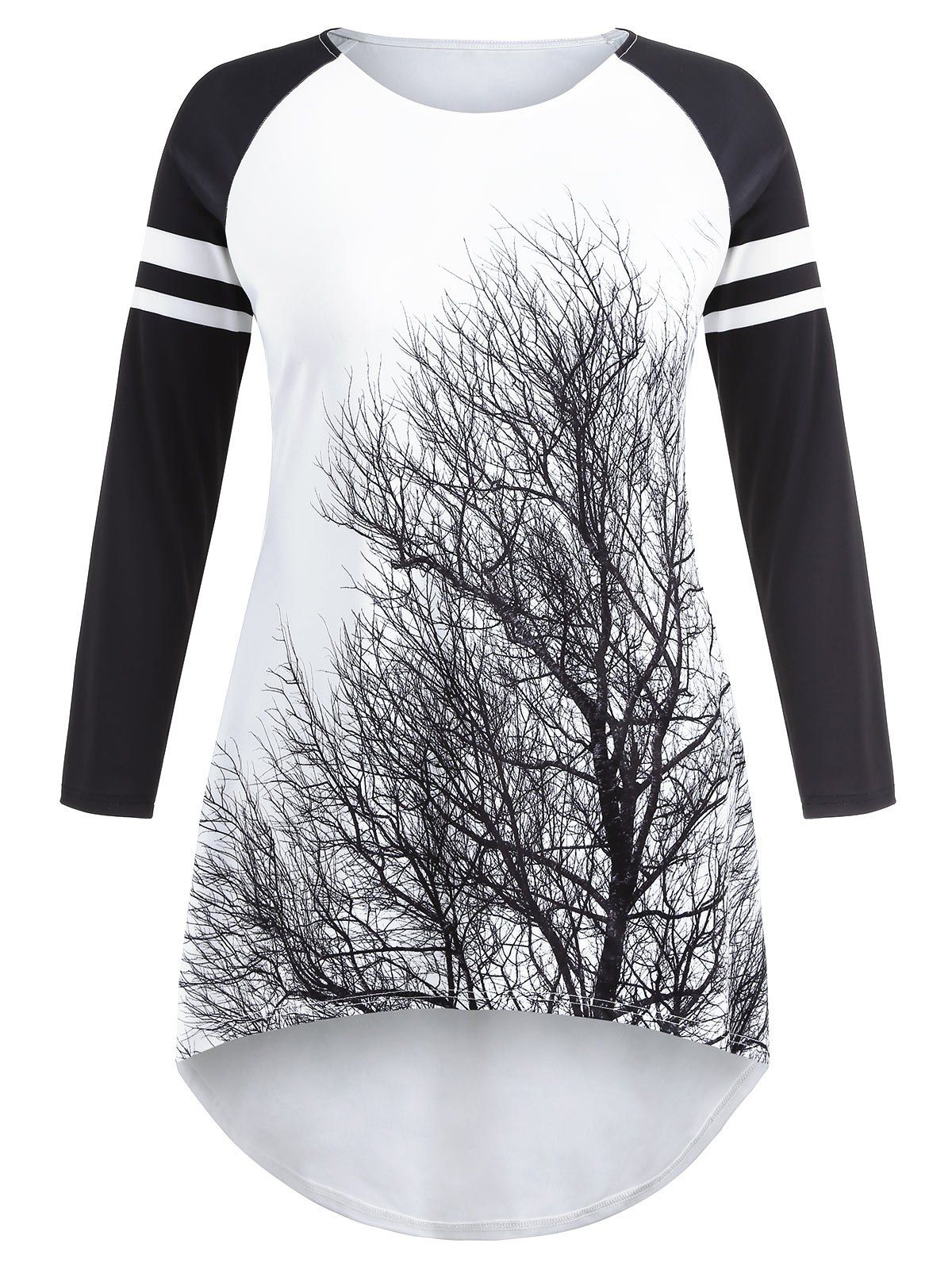 

Tree Print Plus Size High Low Dress, White