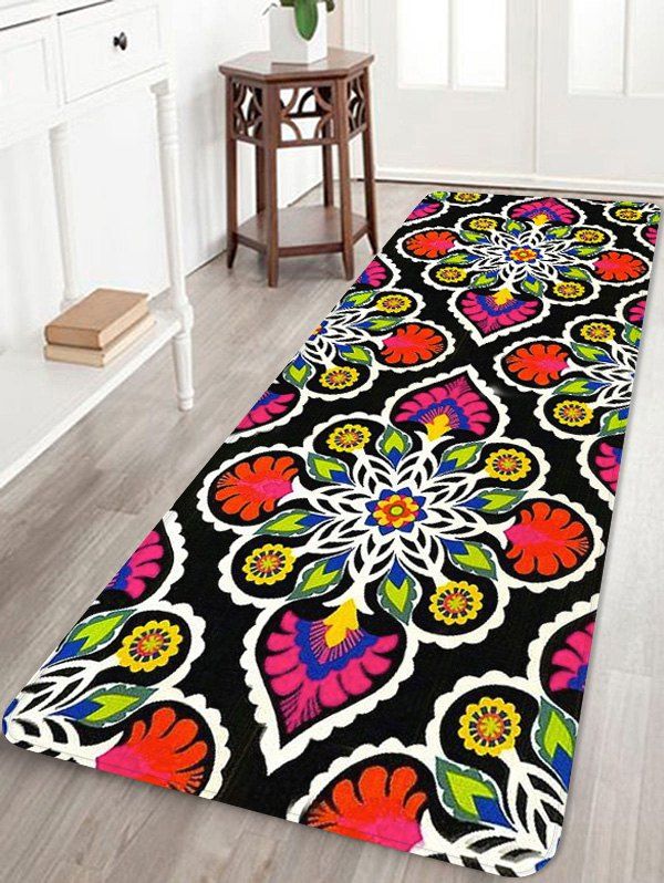 

Ethnic Flower Printed Soft Anti-skid Area Rug, Red