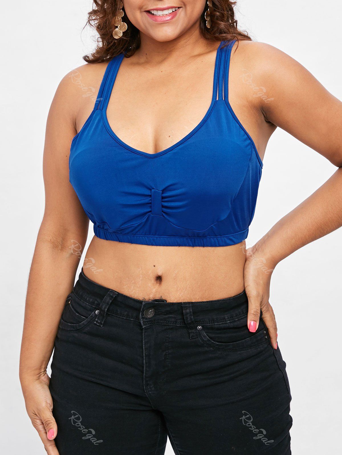 

Plus Size Strappy Crop Tank Top, Blue