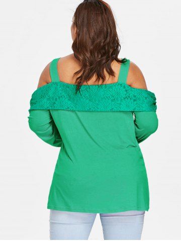 

Plus Size Cold Shoulder Foldover Lace Top, Light sea green