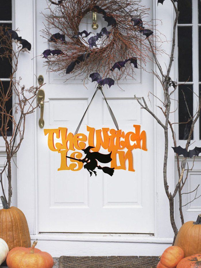 Balai De Sorciere Decoration Murale Pour Halloween En Orange