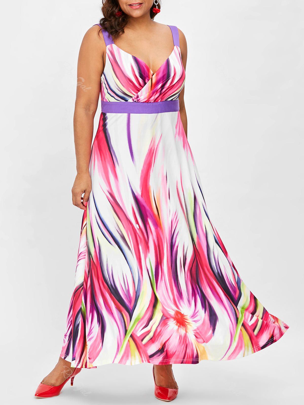 47 Off Plus Size Abstract Print Maxi Dress Rosegal