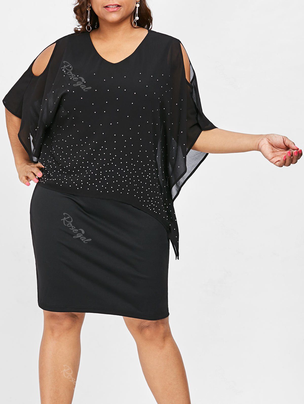 

Plus Size Cold Shoulder Capelet Dress, Black