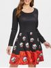 Long Sleeve Skull Print Halloween Dress -  