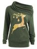 Elk Deer Print Cowl Neck Sweatshirt -  