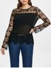 Stylish Round Neck Long Sleeve Spliced Hollow Out Women's Blouse -  