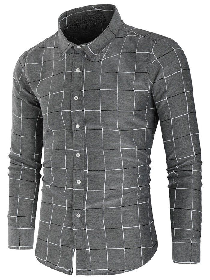 

Checked Print Long Sleeve Shirt, Gray