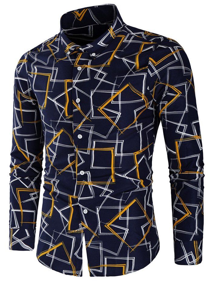 

Allover Geometric Print Slim Fit Shirt, Yellow