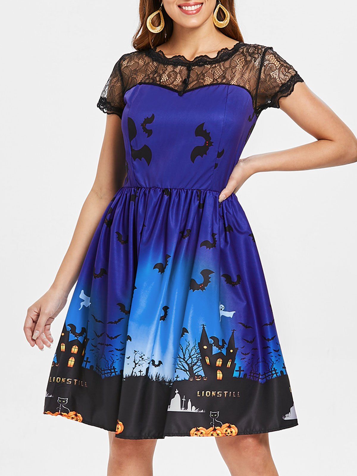 

Vintage Lace Insert Halloween Dress, Royal blue