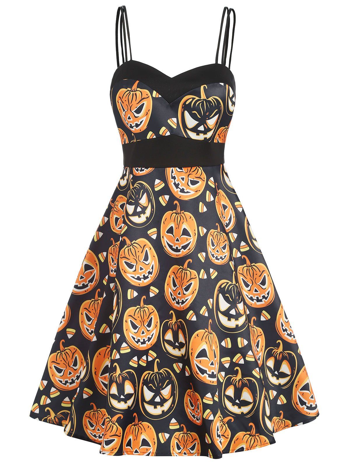

Spaghetti Strap Halloween Pumpkins Print Dress, Multi