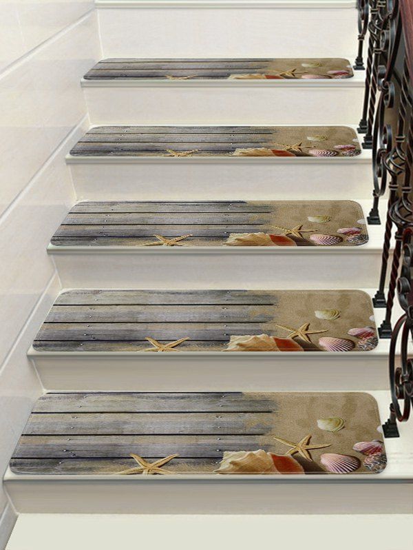 

Wood Starfish Conch Decorative Stair Floor Rugs, Multi