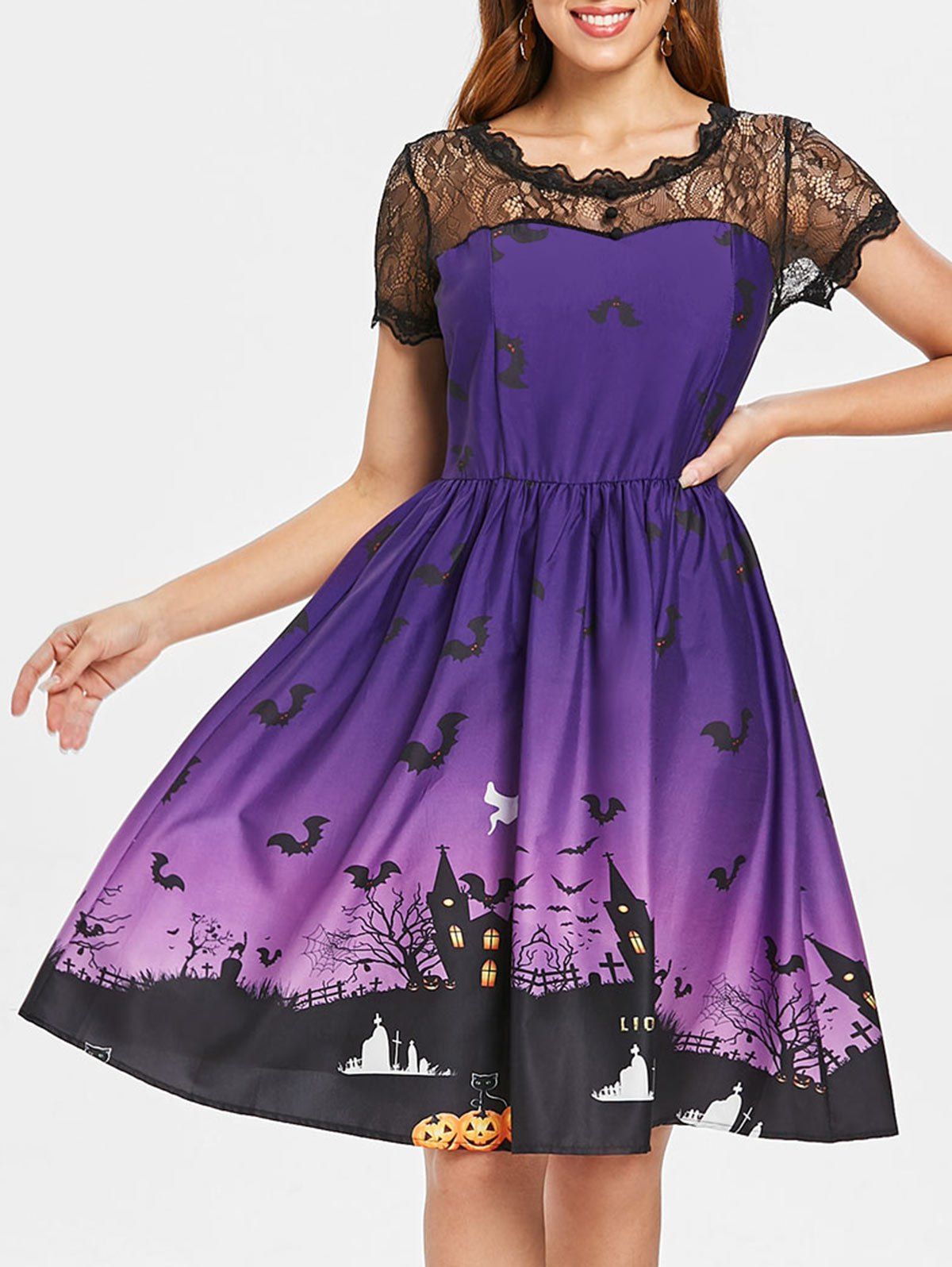 2019 Vintage Lace Insert Halloween Dress 