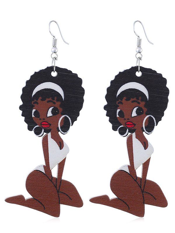

Sexy Lady Wooden Hook Earrings, Black