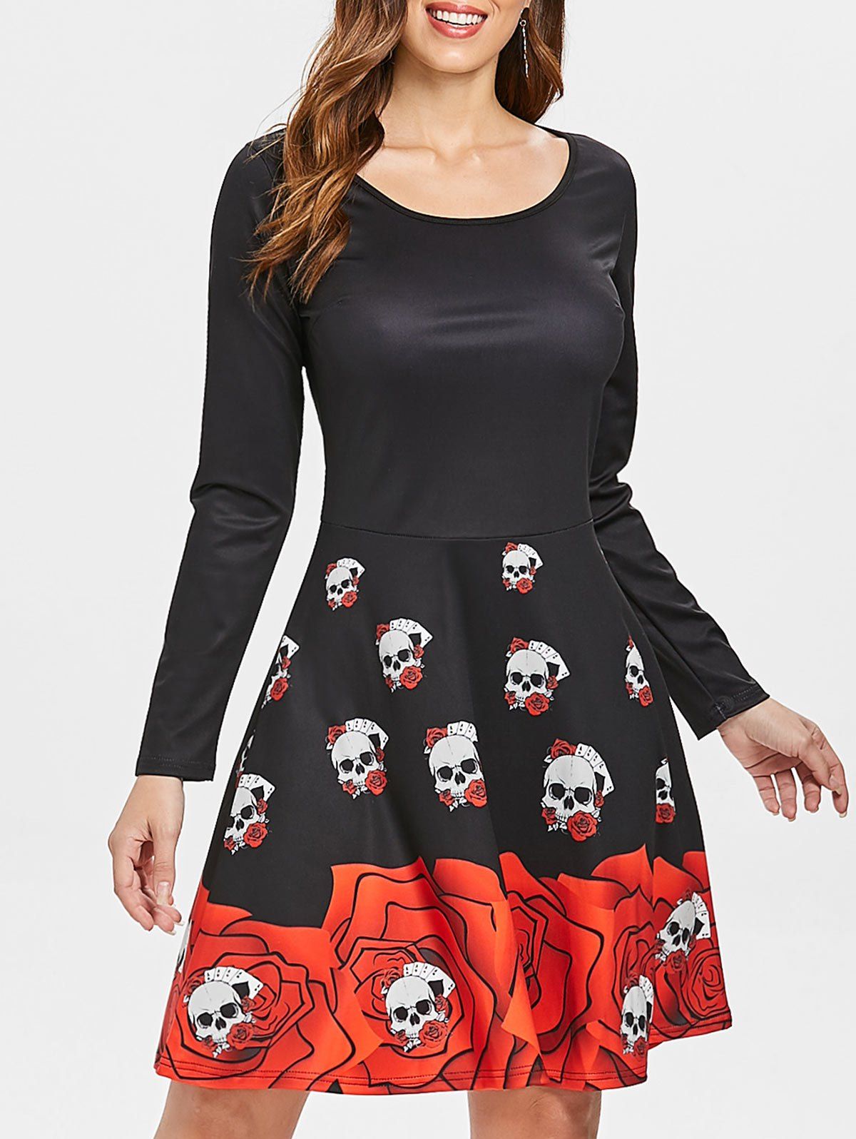 Shops Long Sleeve Skull Print Halloween Dress  