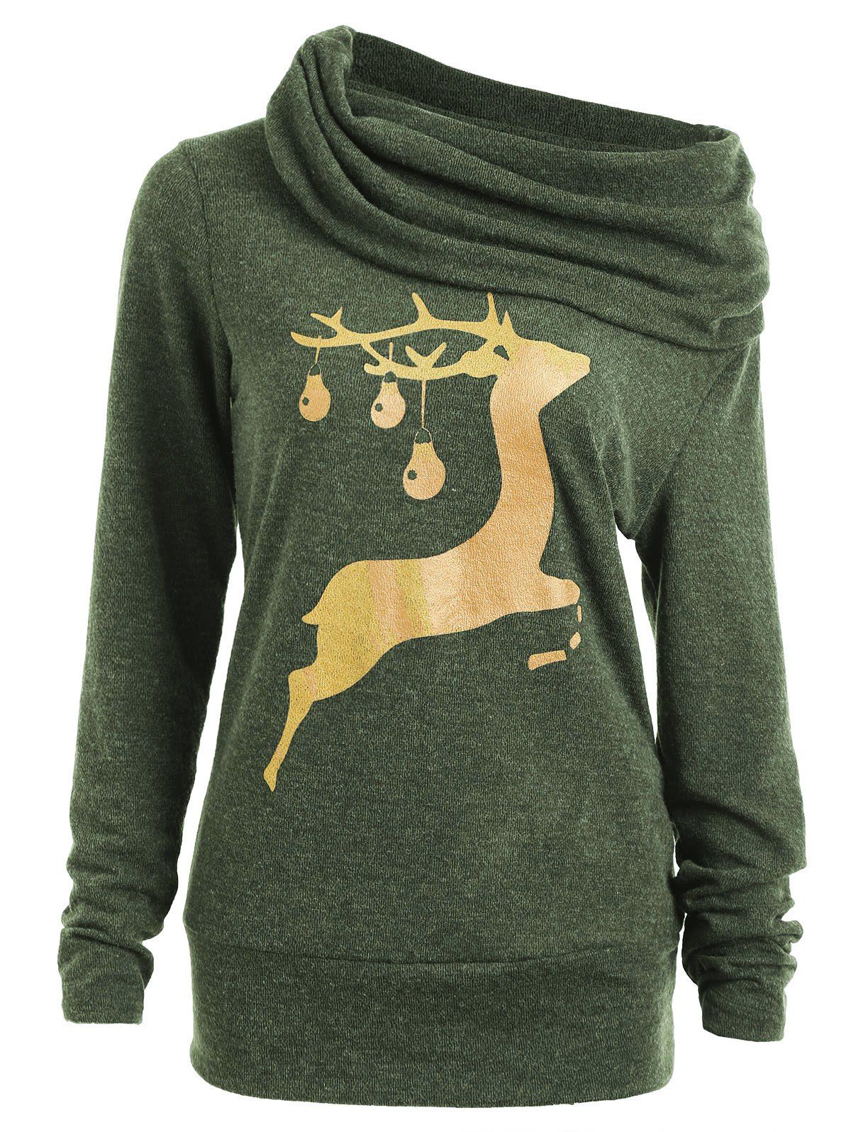 Shop Elk Deer Print Cowl Neck Sweatshirt  