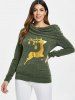 Elk Deer Print Cowl Neck Sweatshirt -  