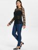 Stylish Round Neck Long Sleeve Spliced Hollow Out Women's Blouse -  