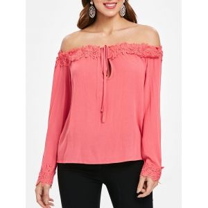

Crochet Trim Off The Shoulder Blouse, Valentine red