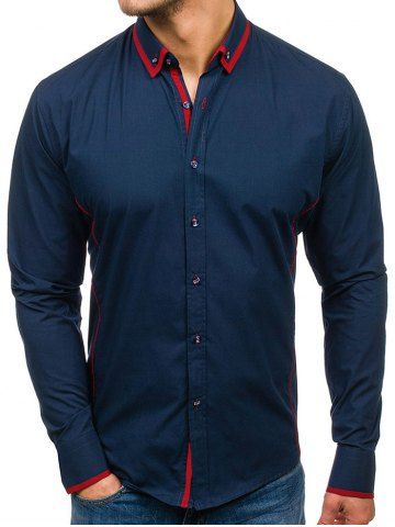

Color Block Seam Detail Button Down Casual Shirt, Blue