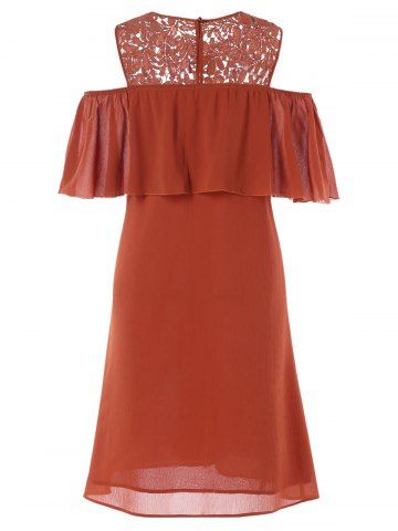 

Ruffle Open Shoulder Shift Dress, Chestnut red