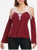 Cold Shoulder Lace Panel Color Block T-Shirt with Long Sleeve -  