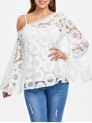 Asymmetrical Long Sleeve Hollow Out Crochet Blouse -  