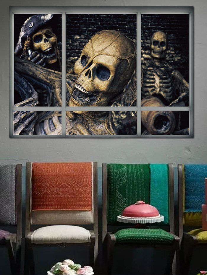 

Halloween Skull Skeleton Window Removable Wall Sticker, Multi