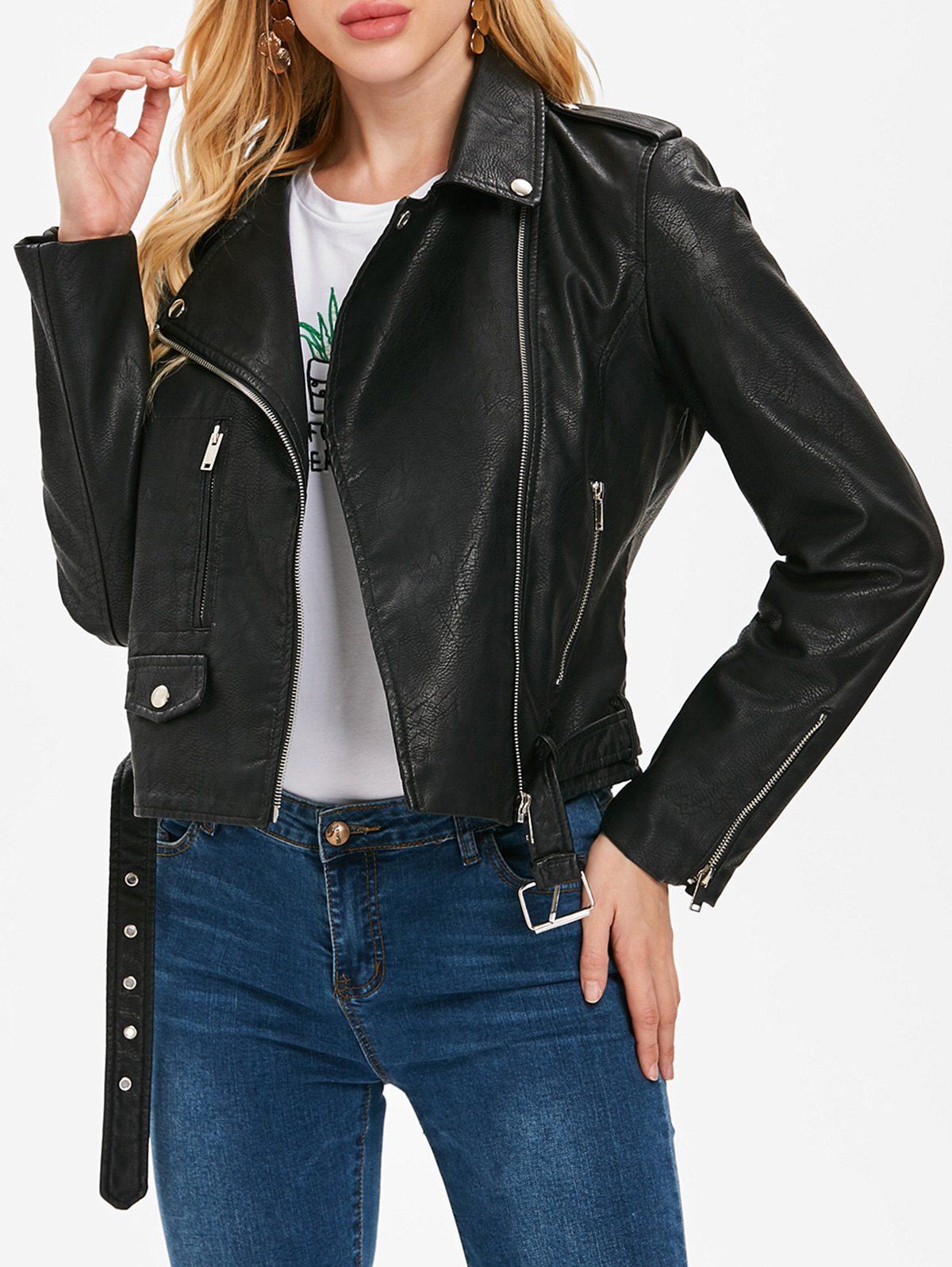

Zip Up Belted Waist Jacket, Black