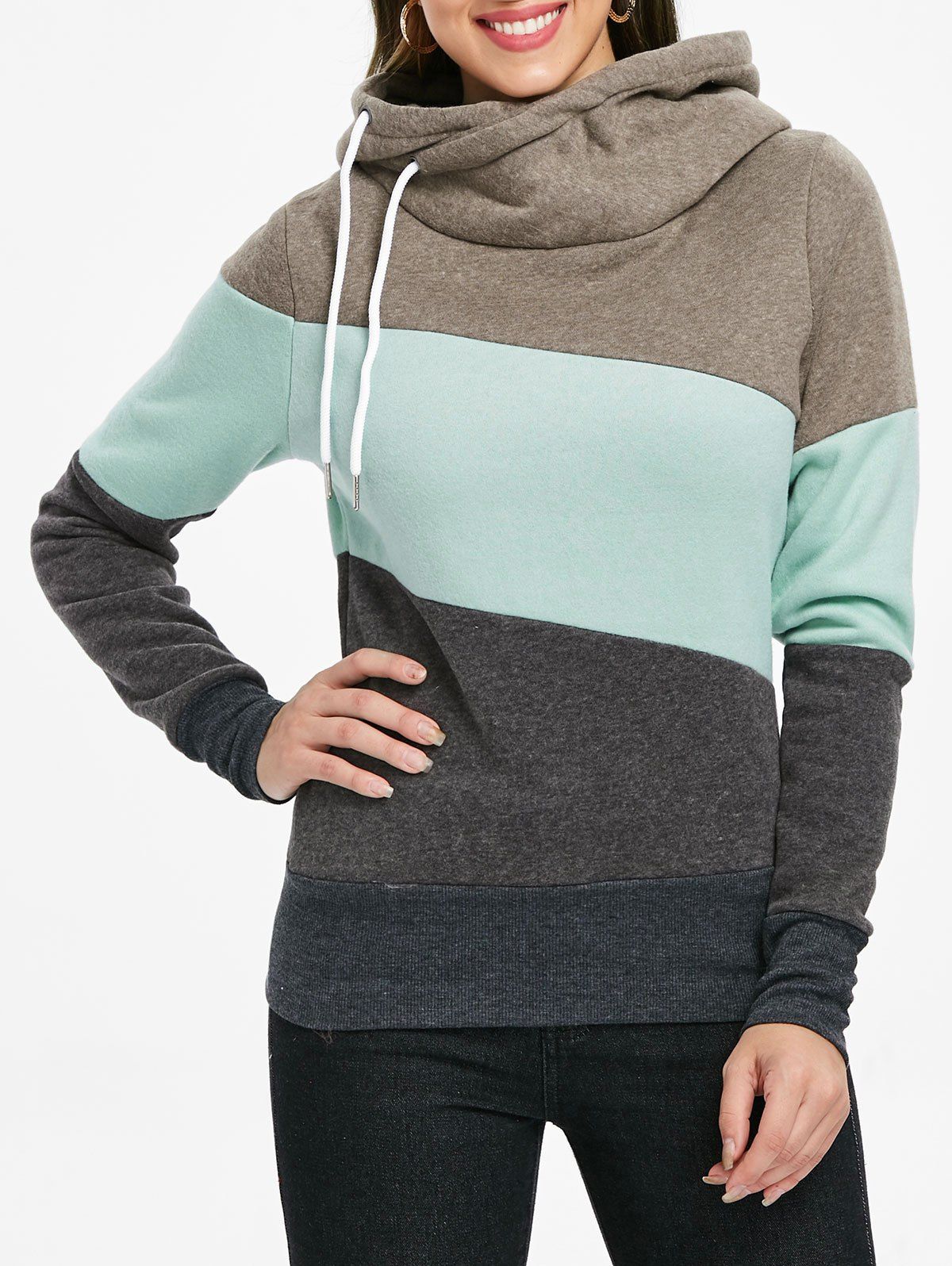 [42% OFF] Casual Color Block Long Sleeves Hoodie For Women | Rosegal