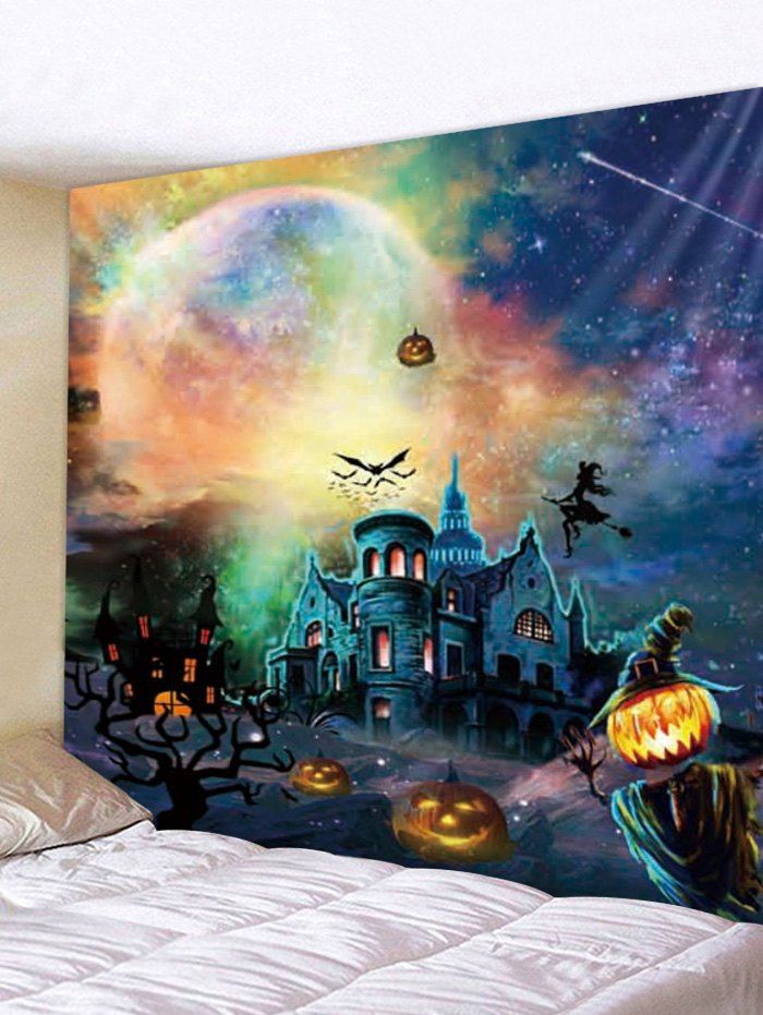 

Halloween Pumpkin Castle Witch Tapestry Wall Art Decor, Multi
