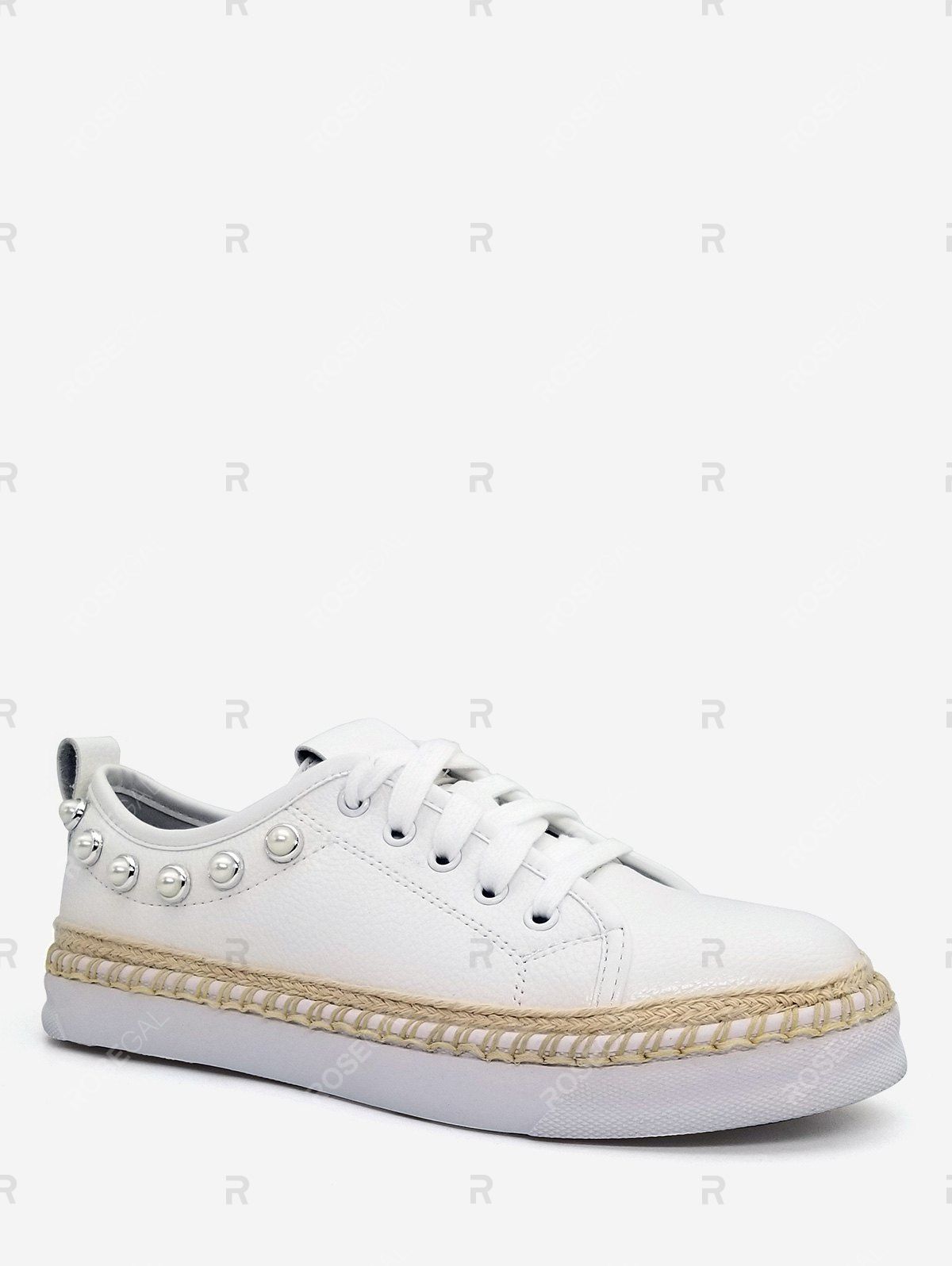 

Faux Pearl Embellished Platform Espadrille Sneakers, White