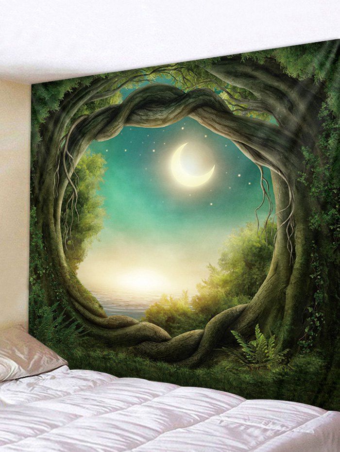 

Wall Hanging Art Moon Night Tree Hole Print Tapestry, Multi