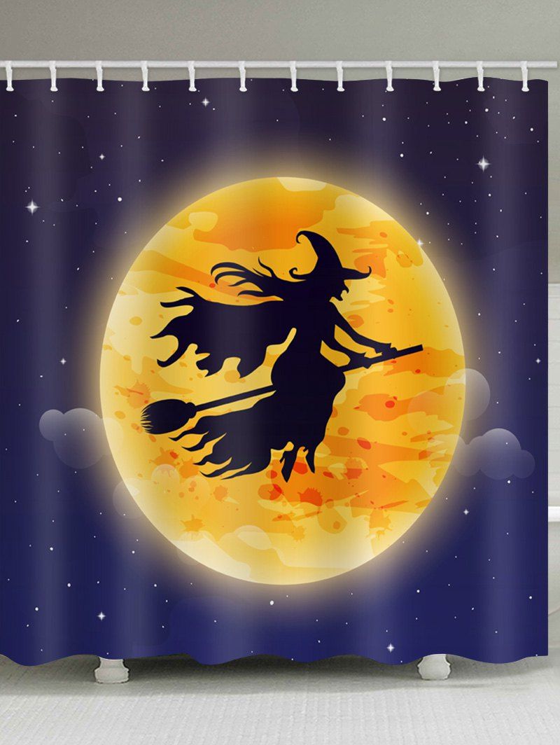

Halloween Moon Witch Print Waterproof Bathroom Shower Curtain, Multi