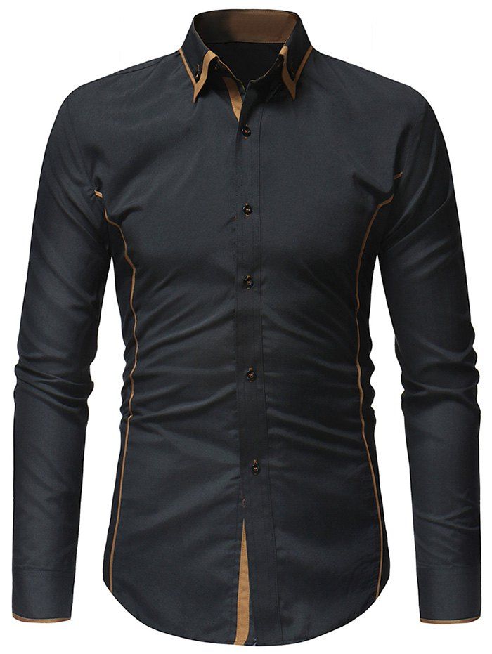 

Color Block Seam Detail Button Down Casual Shirt, Yellow